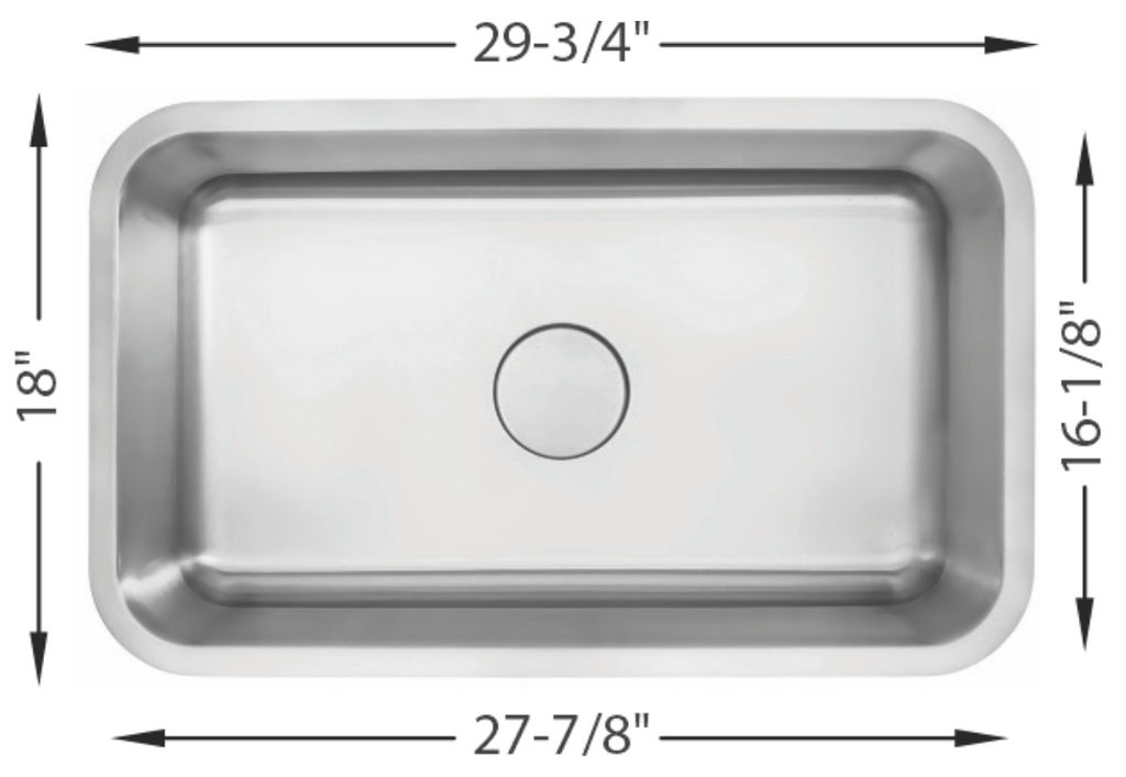 Big Single Bowl Kitchen Sink  29-3/4"x18"  9"  Depth 18G  L-105