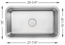 Big Single Bowl Kitchen Sink  29-3/4"x18"  9"  Depth 18G  L-105