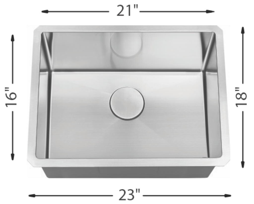 Medium Single Bowl Kitchen Sink  23"x18"	 9"Depth 18G  L-UZ101X-ZR
