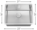 Medium Single Bowl Kitchen Sink  23"x18"	 9"Depth 18G  L-UZ101X-ZR
