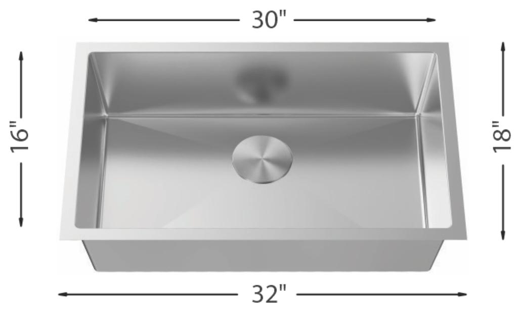 Single Bowl Kitchen Sink R10  32"x18"  9" Depth 18G  L-UZ105X