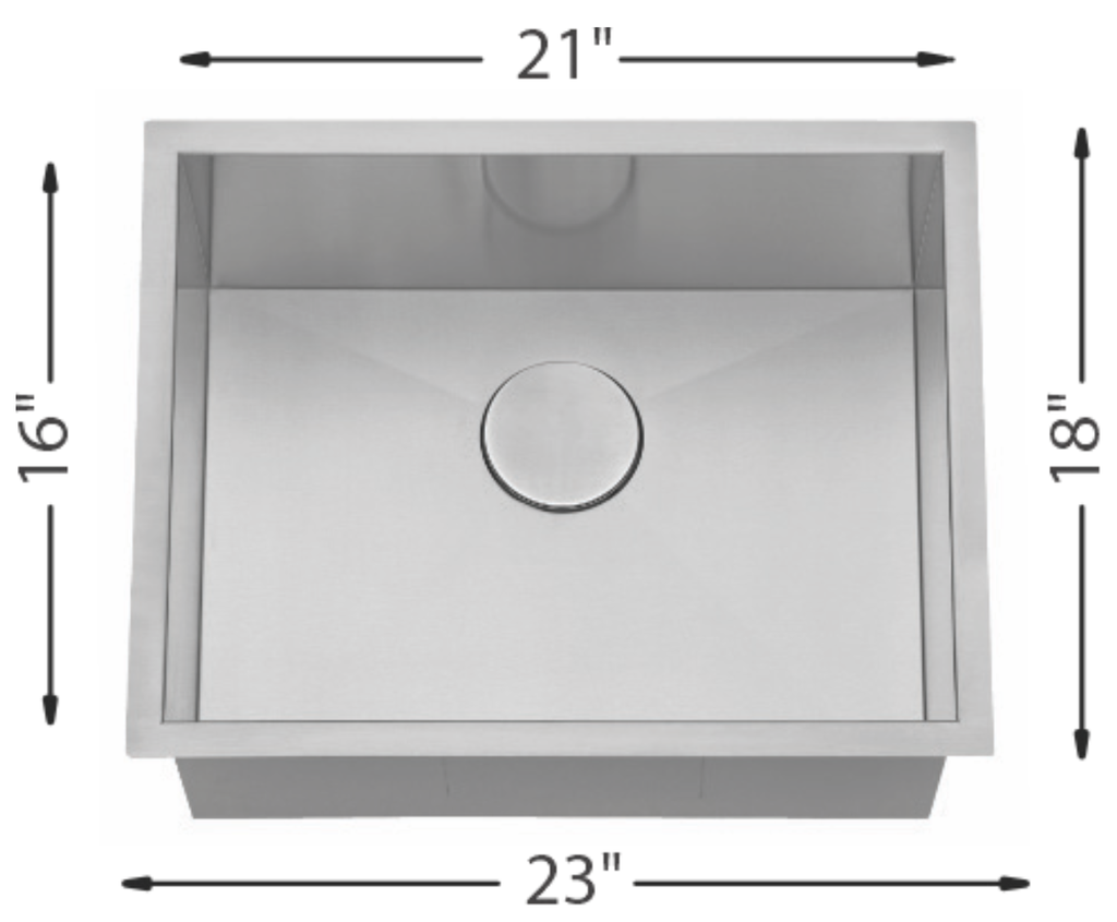 Medium Single Bowl Kitchen Sink R10  23"x18"  9" Depth  18G  L-UZ101X