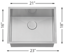 Medium Single Bowl Kitchen Sink R10  23"x18"  9" Depth  18G  L-UZ101X