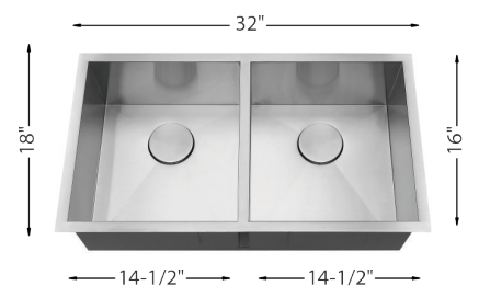 Double Equal Bowl Kitchen Sink 32"x18" 9" Depth 18G L-UZ202X-ZR