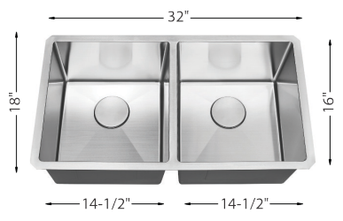 Double Equal Bowl Kitchen Sink R10 32"x18" 9" Depth 18G L-UZ202X