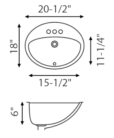 Lavatory Sink 20"x 17"  6" Depth  L-2017-3W