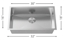 Single Bowl Kitchen Sink R10 32"x18" 10" Depth 16G L-CZ105X